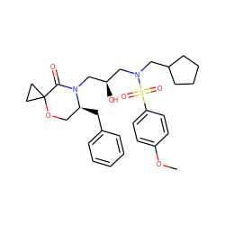 COc1ccc(S(=O)(=O)N(CC2CCCC2)C[C@@H](O)CN2C(=O)C3(CC3)OC[C@@H]2Cc2ccccc2)cc1 ZINC000014953652