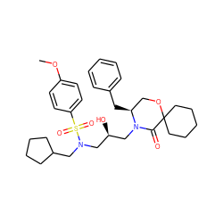 COc1ccc(S(=O)(=O)N(CC2CCCC2)C[C@@H](O)CN2C(=O)C3(CCCCC3)OC[C@@H]2Cc2ccccc2)cc1 ZINC000014946362