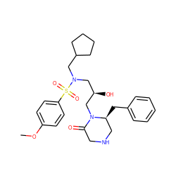 COc1ccc(S(=O)(=O)N(CC2CCCC2)C[C@@H](O)CN2C(=O)CNC[C@@H]2Cc2ccccc2)cc1 ZINC000027179456