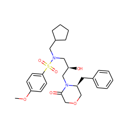 COc1ccc(S(=O)(=O)N(CC2CCCC2)C[C@@H](O)CN2C(=O)COC[C@@H]2Cc2ccccc2)cc1 ZINC000014953627