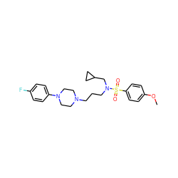 COc1ccc(S(=O)(=O)N(CCCN2CCN(c3ccc(F)cc3)CC2)CC2CC2)cc1 ZINC000045367993