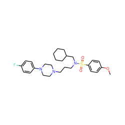 COc1ccc(S(=O)(=O)N(CCCN2CCN(c3ccc(F)cc3)CC2)CC2CCCCC2)cc1 ZINC000045384219