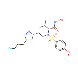 COc1ccc(S(=O)(=O)N(CCn2cc(CCCF)nn2)[C@@H](C(=O)NO)C(C)C)cc1 ZINC000096934278