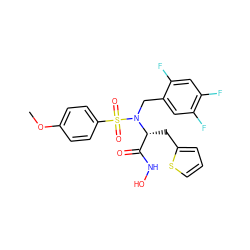 COc1ccc(S(=O)(=O)N(Cc2cc(F)c(F)cc2F)[C@H](Cc2cccs2)C(=O)NO)cc1 ZINC000013440851