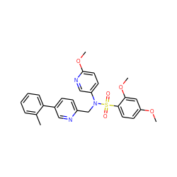 COc1ccc(S(=O)(=O)N(Cc2ccc(-c3ccccc3C)cn2)c2ccc(OC)nc2)c(OC)c1 ZINC000040848137