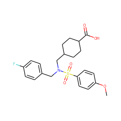 COc1ccc(S(=O)(=O)N(Cc2ccc(F)cc2)CC2CCC(C(=O)O)CC2)cc1 ZINC000116672454