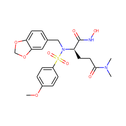 COc1ccc(S(=O)(=O)N(Cc2ccc3c(c2)OCO3)[C@H](CCC(=O)N(C)C)C(=O)NO)cc1 ZINC000013535600