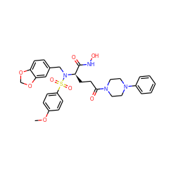COc1ccc(S(=O)(=O)N(Cc2ccc3c(c2)OCO3)[C@H](CCC(=O)N2CCN(c3ccccc3)CC2)C(=O)NO)cc1 ZINC000026470310