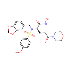 COc1ccc(S(=O)(=O)N(Cc2ccc3c(c2)OCO3)[C@H](CCC(=O)N2CCOCC2)C(=O)NO)cc1 ZINC000026469706