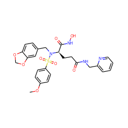 COc1ccc(S(=O)(=O)N(Cc2ccc3c(c2)OCO3)[C@H](CCC(=O)NCc2ccccn2)C(=O)NO)cc1 ZINC000029545685