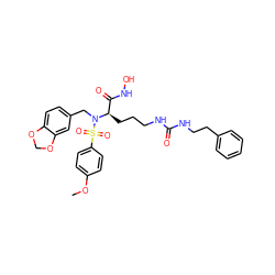 COc1ccc(S(=O)(=O)N(Cc2ccc3c(c2)OCO3)[C@H](CCCNC(=O)NCCc2ccccc2)C(=O)NO)cc1 ZINC000026186698