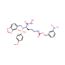 COc1ccc(S(=O)(=O)N(Cc2ccc3c(c2)OCO3)[C@H](CCCNC(=O)OCc2cccc([N+](=O)[O-])c2)C(=O)NO)cc1 ZINC000026184922