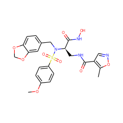 COc1ccc(S(=O)(=O)N(Cc2ccc3c(c2)OCO3)[C@H](CNC(=O)c2cnoc2C)C(=O)NO)cc1 ZINC000026179290