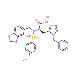 COc1ccc(S(=O)(=O)N(Cc2ccc3c(c2)OCO3)[C@H](Cc2cncn2Cc2ccccc2)C(=O)NO)cc1 ZINC000028235045