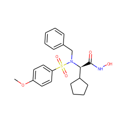 COc1ccc(S(=O)(=O)N(Cc2ccccc2)[C@@H](C(=O)NO)C2CCCC2)cc1 ZINC000028000171