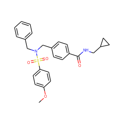 COc1ccc(S(=O)(=O)N(Cc2ccccc2)Cc2ccc(C(=O)NCC3CC3)cc2)cc1 ZINC000049050189