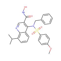 COc1ccc(S(=O)(=O)N(Cc2ccccc2)c2c(C(=O)NO)cnc3c(C(C)C)cccc23)cc1 ZINC000013489438