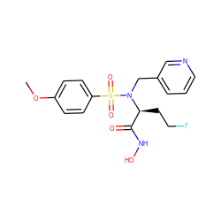 COc1ccc(S(=O)(=O)N(Cc2cccnc2)[C@@H](CCF)C(=O)NO)cc1 ZINC000145401961