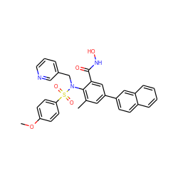 COc1ccc(S(=O)(=O)N(Cc2cccnc2)c2c(C)cc(-c3ccc4ccccc4c3)cc2C(=O)NO)cc1 ZINC000001494170