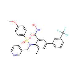 COc1ccc(S(=O)(=O)N(Cc2cccnc2)c2c(C)cc(-c3cccc(C(F)(F)F)c3)cc2C(=O)NO)cc1 ZINC000026270973