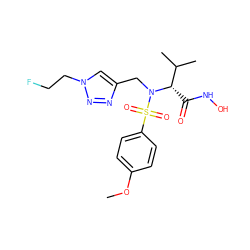COc1ccc(S(=O)(=O)N(Cc2cn(CCF)nn2)[C@@H](C(=O)NO)C(C)C)cc1 ZINC000084652304