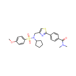 COc1ccc(S(=O)(=O)N(Cc2csc(-c3ccc(C(=O)N(C)C)cc3)n2)C2CCCC2)cc1 ZINC000066252590