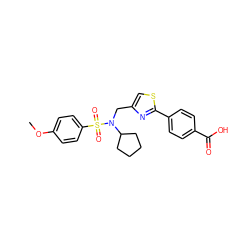 COc1ccc(S(=O)(=O)N(Cc2csc(-c3ccc(C(=O)O)cc3)n2)C2CCCC2)cc1 ZINC000066252591