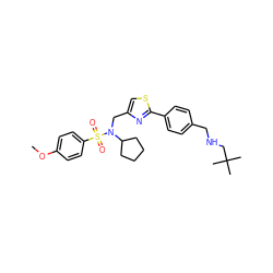 COc1ccc(S(=O)(=O)N(Cc2csc(-c3ccc(CNCC(C)(C)C)cc3)n2)C2CCCC2)cc1 ZINC000066259823