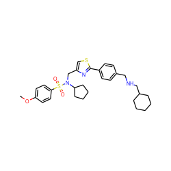 COc1ccc(S(=O)(=O)N(Cc2csc(-c3ccc(CNCC4CCCCC4)cc3)n2)C2CCCC2)cc1 ZINC000066259824