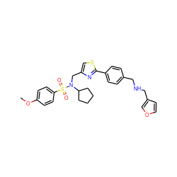 COc1ccc(S(=O)(=O)N(Cc2csc(-c3ccc(CNCc4ccoc4)cc3)n2)C2CCCC2)cc1 ZINC000066259825