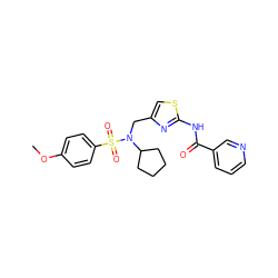 COc1ccc(S(=O)(=O)N(Cc2csc(NC(=O)c3cccnc3)n2)C2CCCC2)cc1 ZINC000066252592