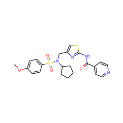 COc1ccc(S(=O)(=O)N(Cc2csc(NC(=O)c3ccncc3)n2)C2CCCC2)cc1 ZINC000066252593