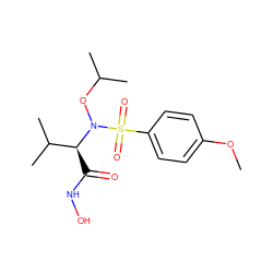 COc1ccc(S(=O)(=O)N(OC(C)C)[C@@H](C(=O)NO)C(C)C)cc1 ZINC000028647453