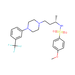 COc1ccc(S(=O)(=O)N[C@@H](C)CCN2CCN(c3cccc(C(F)(F)F)c3)CC2)cc1 ZINC000040431320