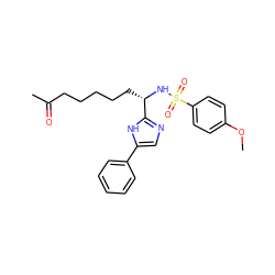 COc1ccc(S(=O)(=O)N[C@@H](CCCCCC(C)=O)c2ncc(-c3ccccc3)[nH]2)cc1 ZINC000040894868