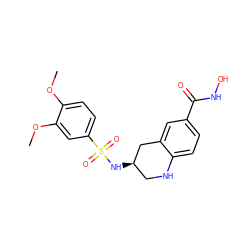 COc1ccc(S(=O)(=O)N[C@@H]2CNc3ccc(C(=O)NO)cc3C2)cc1OC ZINC000113844534