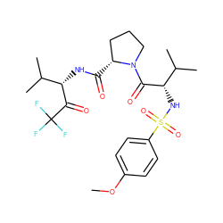 COc1ccc(S(=O)(=O)N[C@H](C(=O)N2CCC[C@H]2C(=O)N[C@H](C(=O)C(F)(F)F)C(C)C)C(C)C)cc1 ZINC000026267078