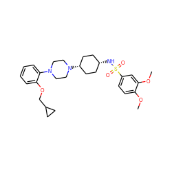 COc1ccc(S(=O)(=O)N[C@H]2CC[C@@H](N3CCN(c4ccccc4OCC4CC4)CC3)CC2)cc1OC ZINC000253654924