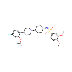 COc1ccc(S(=O)(=O)N[C@H]2CC[C@H](N3CCC(c4ccc(F)cc4OC(C)C)CC3)CC2)cc1OC ZINC000101085205
