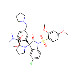 COc1ccc(S(=O)(=O)N2C(=O)[C@@](c3cc(CN4CCCC4)ccc3OC)(N3CCC[C@H]3C(=O)N(C)C)c3cc(Cl)ccc32)c(OC)c1 ZINC000072134041