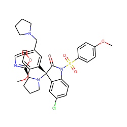 COc1ccc(S(=O)(=O)N2C(=O)[C@@](c3cc(CN4CCCC4)ccc3OC)(N3CCC[C@H]3c3ncco3)c3cc(Cl)ccc32)cc1 ZINC000072129852