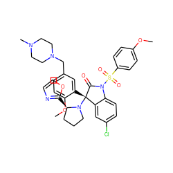 COc1ccc(S(=O)(=O)N2C(=O)[C@@](c3cc(CN4CCN(C)CC4)ccc3OC)(N3CCC[C@H]3c3ncco3)c3cc(Cl)ccc32)cc1 ZINC000072129854