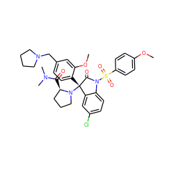 COc1ccc(S(=O)(=O)N2C(=O)[C@@](c3ccc(CN4CCCC4)cc3OC)(N3CCC[C@H]3C(=O)N(C)C)c3cc(Cl)ccc32)cc1 ZINC000072134089