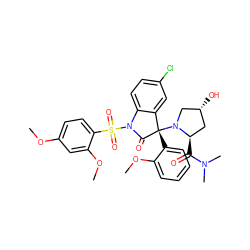 COc1ccc(S(=O)(=O)N2C(=O)[C@@](c3ccccc3OC)(N3C[C@H](O)C[C@H]3C(=O)N(C)C)c3cc(Cl)ccc32)c(OC)c1 ZINC000042833251