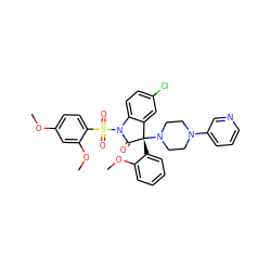 COc1ccc(S(=O)(=O)N2C(=O)[C@@](c3ccccc3OC)(N3CCN(c4cccnc4)CC3)c3cc(Cl)ccc32)c(OC)c1 ZINC000164496047