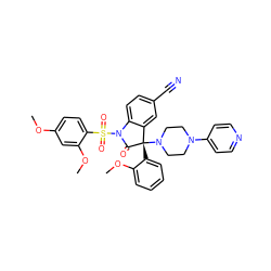 COc1ccc(S(=O)(=O)N2C(=O)[C@@](c3ccccc3OC)(N3CCN(c4ccncc4)CC3)c3cc(C#N)ccc32)c(OC)c1 ZINC000148335332