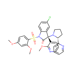 COc1ccc(S(=O)(=O)N2C(=O)[C@@](c3cccnc3OC)(N3CCC[C@@H]3c3ccccn3)c3cc(Cl)ccc32)c(OC)c1 ZINC000071333555