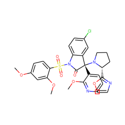 COc1ccc(S(=O)(=O)N2C(=O)[C@@](c3cccnc3OC)(N3CCC[C@@H]3c3ncco3)c3cc(Cl)ccc32)c(OC)c1 ZINC000071332428
