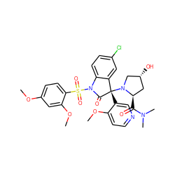 COc1ccc(S(=O)(=O)N2C(=O)[C@@](c3cnccc3OC)(N3C[C@H](O)C[C@H]3C(=O)N(C)C)c3cc(Cl)ccc32)c(OC)c1 ZINC000068014397