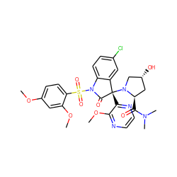 COc1ccc(S(=O)(=O)N2C(=O)[C@@](c3nccnc3OC)(N3C[C@H](O)C[C@H]3C(=O)N(C)C)c3cc(Cl)ccc32)c(OC)c1 ZINC000068014399